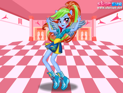 Size: 800x600 | Tagged: safe, artist:user15432, rainbow dash, equestria girls, g4, my little pony equestria girls: friendship games, clothes, pegasus wings, ponied up, pony ears, school outfit, school spirit, school uniform, shoes, sneakers, solo, starsue, winged humanization, wings, wondercolts