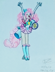 Size: 664x868 | Tagged: safe, artist:artchemist13, pinkie pie, human, g4, armpits, female, humanized, magical girl, party cannon, solo, traditional art