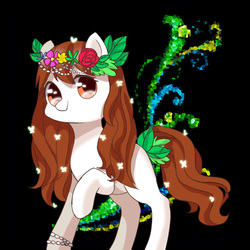 Size: 800x800 | Tagged: safe, artist:leafywind, oc, oc only, earth pony, pony, female, floral head wreath, flower, mare, raised hoof, solo