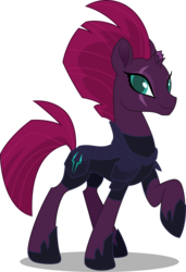 Size: 3418x5000 | Tagged: safe, artist:dashiesparkle, tempest shadow, pony, unicorn, g4, my little pony: the movie, absurd resolution, armor, broken horn, eye scar, female, horn, looking at you, mare, pretty pretty tempest, raised hoof, scar, simple background, smiling, solo, transparent background, vector, when she smiles
