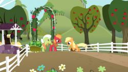 Size: 1920x1080 | Tagged: safe, screencap, applejack, big macintosh, granny smith, g4, the cutie mark chronicles, colt, female, filly, filly applejack, male, running, younger