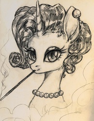 Size: 810x1046 | Tagged: safe, artist:dumddeer, rarity, pony, unicorn, g4, cigarette, female, solo, traditional art