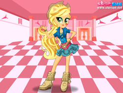 Size: 800x600 | Tagged: safe, artist:user15432, applejack, human, equestria girls, g4, my little pony equestria girls: friendship games, boots, bracelet, clothes, cowboy hat, hat, jewelry, ponied up, pony ears, school outfit, school spirit, school uniform, shoes, solo, starsue, wondercolts