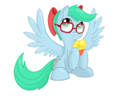 Size: 1024x768 | Tagged: safe, artist:coloringrainclouds, oc, oc only, oc:poppy snap, pegasus, pony, bow, cupcake, female, food, glasses, hair bow, mare, simple background, sitting, solo, transparent background