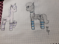 Size: 4128x3096 | Tagged: safe, artist:yara-art-studio10, diamond tiara, silver spoon, earth pony, pony, g4, clothes, female, filly, glasses, graph paper, lined paper, photo, socks, striped socks, traditional art