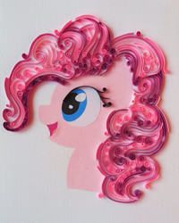 Size: 2813x3525 | Tagged: safe, artist:rzymonzpapieru, pinkie pie, earth pony, pony, g4, bust, craft, female, high res, irl, mare, open mouth, paper, papercraft, photo, portrait, quilling, smiling, solo