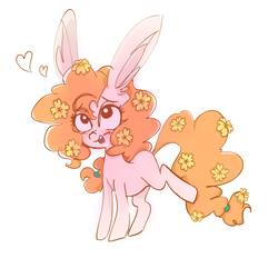 Size: 5000x5000 | Tagged: safe, artist:pinkablue, pear butter, earth pony, pony, g4, absurd resolution, blushing, bunny ears, female, flower, flower in hair, heart, impossibly large ears, mare, open mouth, smiling, solo