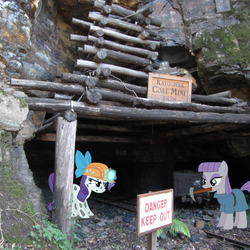 Size: 2992x2992 | Tagged: safe, artist:didgereethebrony, maud pie, rarity, g4, australia, blue mountains, coal, coal dust, coal mine, dirty, dusty, high res, irl, katoomba, photo, ponies in real life
