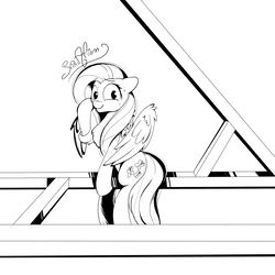 Size: 3000x3000 | Tagged: safe, artist:saralien, fluttershy, pegasus, pony, g4, black and white, cute, female, grayscale, high res, mare, monochrome, smiling, solo, sweat