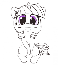 Size: 1280x1438 | Tagged: safe, artist:pabbley, twilight sparkle, pony, unicorn, g4, 30 minute art challenge, :p, cute, ear fluff, female, filly, filly twilight sparkle, looking at you, partial color, silly, sitting, smiling, solo, tongue out, twiabetes, younger