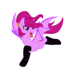 Size: 2048x2048 | Tagged: safe, artist:myhandsarecrazy, oc, oc only, oc:asmudera, bat pony, pony, bat pony oc, clothes, female, heart eyes, high res, mare, open mouth, simple background, socks, solo, tongue out, transparent background, wingding eyes