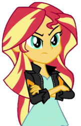 Size: 1326x2048 | Tagged: safe, artist:thebarsection, sunset shimmer, equestria girls, equestria girls specials, g4, my little pony equestria girls: movie magic, angry, clothes, crossed arms, female, jacket, leather jacket, simple background, solo, transparent background