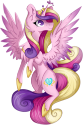 Size: 1761x2636 | Tagged: safe, artist:woonborg, princess cadance, alicorn, pony, g4, cheek fluff, ear fluff, female, fluffy, heart, jewelry, looking up, mare, profile, regalia, simple background, smiling, solo, spread wings, transparent background, wings