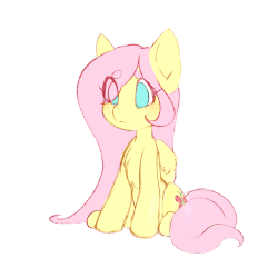 Size: 850x850 | Tagged: safe, artist:tolsticot, fluttershy, pegasus, pony, animated, beanbrows, blushing, chest fluff, cute, eye clipping through hair, eyebrows, eyebrows visible through hair, eyelashes, featured image, female, folded wings, frame by frame, full body, gif, looking away, loop, mare, no pupils, shyabetes, simple background, sitting, solo, weapons-grade cute, white background, wings
