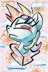 Size: 617x918 | Tagged: safe, artist:shoeunit, rainbow dash, pegasus, pony, g4, bust, cloud, colored pencil drawing, female, flower, mare, portrait, solo, traditional art