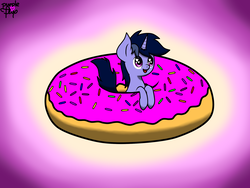 Size: 2048x1536 | Tagged: safe, artist:php142, oc, oc only, oc:purple flix, pony, colt, cute, donut, food, gradient background, happy, heart, heart eyes, looking up, male, open mouth, smiling, solo, tiny, wingding eyes