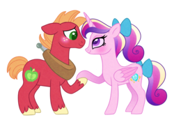 Size: 1100x800 | Tagged: safe, artist:carouselunique, big macintosh, princess cadance, alicorn, earth pony, pony, g4, blushing, cadmac, cute, daaaaaaaaaaaw, female, male, mare, shipping, simple background, smiling, straight, teen princess cadance, teenage big macintosh, teenager, transparent background