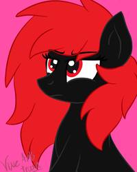 Size: 768x960 | Tagged: safe, anonymous artist, oc, oc only, oc:milly scratch, pegasus, pony, annoyed, eyelashes, red and black oc, red eyes, red hair, serious, serious face