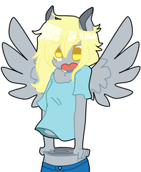 Size: 751x917 | Tagged: safe, artist:techtechno, derpy hooves, anthro, g4, clothes, female, half, modular, simple background, solo, spread wings, tank top, white background, wings