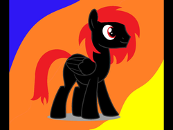 Size: 2048x1536 | Tagged: safe, anonymous artist, oc, oc only, oc:miles scratch, pegasus, pony, colored background, happy, male, red and black oc, red eyes, red hair, tail, wings