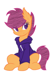 Size: 400x581 | Tagged: safe, artist:rainbowdashswagpony, scootaloo, pegasus, pony, g4, base used, clothes, cute, cutealoo, female, hoodie, simple background, sitting, solo, transparent background