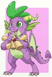 Size: 985x1446 | Tagged: safe, artist:itstaylor-made, spike, dragon, g4, cute, fire, hilarious in hindsight, male, scroll, solo, spikabetes, winged spike, wings