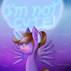 Size: 3024x3024 | Tagged: safe, artist:prism(not colourful), oc, oc only, oc:stardust, pony, unicorn, blatant lies, blushing, cute, denial's not just a river in egypt, ear fluff, embarrassed, glasses, glowing horn, high res, horn, i'm not cute, lies, magic, waving