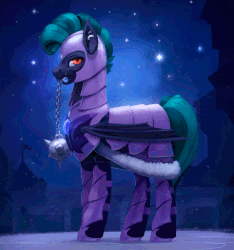 Size: 750x800 | Tagged: safe, artist:rodrigues404, oc, oc only, oc:midnight chastise, bat pony, animated, armor, captain, cinemagraph, ear piercing, earring, eye scar, flail, guard, jewelry, kingdom, lip piercing, night guard, piercing, scar, weapon