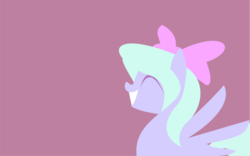 Size: 1632x1020 | Tagged: safe, artist:anonymousnekodos, flitter, pegasus, pony, g4, bow, eyes closed, female, grin, hair bow, lineless, mare, minimalist, modern art, simple background, smiling, solo, spread wings, wallpaper, wings