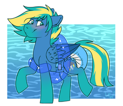 Size: 1000x860 | Tagged: safe, artist:laydeekaze, oc, oc only, oc:stormy dash, cute, diaper, non-baby in diaper, poofy diaper, solo, swim diaper, water wings