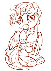 Size: 3222x4500 | Tagged: source needed, safe, artist:buttercupsaiyan, scootaloo, pegasus, pony, g4, aviator goggles, clothes, cute, cutealoo, female, filly, foal, goggles, monochrome, simple background, solo, uniform, white background, wings, wonderbolts uniform