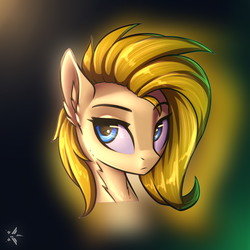 Size: 1100x1100 | Tagged: safe, artist:justafallingstar, oc, oc only, oc:psychoshy, pegasus, pony, fallout equestria, fallout equestria: project horizons, abstract background, bust, ear fluff, female, head, mare, portrait, solo