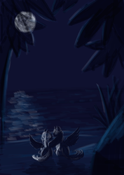 Size: 2480x3508 | Tagged: safe, artist:kirillk, oc, oc only, pegasus, pony, beach, female, high res, male, mare, moon, night, scenery, spread legs, spreading, stallion, straight