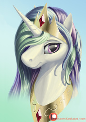 Size: 636x900 | Tagged: safe, artist:kirillk, princess celestia, alicorn, pony, g4, bust, female, looking at you, mare, patreon, patreon logo, portrait, simple background, solo