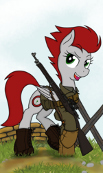 Size: 1536x2560 | Tagged: safe, artist:xphil1998, oc, oc only, oc:sharps eye, pegasus, pony, call of duty, gun, rifle, solo, weapon, world war ii