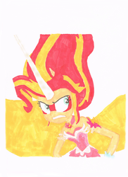 Size: 1700x2338 | Tagged: safe, artist:artofmagicpoland, sunset shimmer, equestria girls, g4, angry, daydream shimmer, drawing, female, solo, traditional art