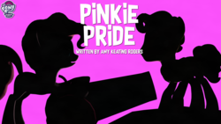 Size: 3840x2160 | Tagged: safe, artist:goatcanon, cheese sandwich, pinkie pie, g4, pinkie pride, 3d, amy keating rogers, high res, my little pony logo, party cannon, silhouette, simple background, source filmmaker, title card