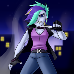 Size: 3500x3500 | Tagged: dead source, safe, artist:imskull, rarity, human, g4, alternate hairstyle, clothes, female, fingerless gloves, gloves, high res, humanized, jacket, pony coloring, punk, raripunk, serious, serious face, shirt, solo, tomboy