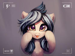 Size: 2563x1923 | Tagged: safe, artist:inowiseei, oc, oc only, pony, camera shot, chest fluff, commission, cute, female, heart eyes, looking at you, mare, solo, tongue out, wingding eyes