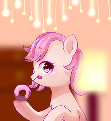 Size: 550x600 | Tagged: safe, artist:leafywind, oc, oc only, oc:mashasha, earth pony, pony, donut, female, food, mare, solo, tongue out