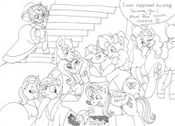 Size: 2310x1661 | Tagged: safe, artist:keriwi1, cheese sandwich, double diamond, filthy rich, pinkie pie, pokey pierce, rarity, spoiled rich, starlight glimmer, trixie, g4, actor, actors, actress, dynasty (tv show)