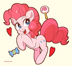 Size: 2973x2717 | Tagged: safe, artist:hosikawa, pinkie pie, earth pony, pony, g4, candy, cute, diapinkes, female, food, heart, high res, hooves together, lollipop, mare, open mouth, pixiv, simple background, smiling, solo, starry eyes, white background, wingding eyes