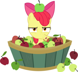 Size: 6000x5525 | Tagged: safe, artist:dusk2k, apple bloom, earth pony, pony, brotherhooves social, g4, .svg available, absurd resolution, apple, apple basket, faic, female, filly, food, frown, simple background, solo, transparent background, vector
