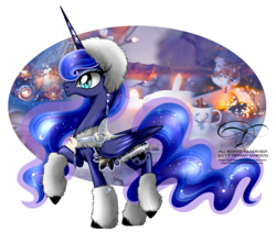 Size: 1300x1098 | Tagged: safe, artist:tiffanymarsou, princess luna, alicorn, pony, g4, clothed ponies, clothes, concave belly, cute, ethereal mane, ethereal tail, female, folded wings, hat, leg warmers, long tail, lunabetes, mare, raised hoof, saddle, side view, simple background, slender, solo, tack, tail, thin, transparent background, wings