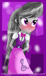 Size: 4000x6491 | Tagged: safe, artist:vixelzf, octavia melody, equestria girls, g4, absurd resolution, arm behind back, blushing, clothes, female, long hair, smiling, solo