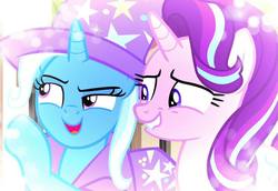 Size: 960x662 | Tagged: artist needed, safe, starlight glimmer, trixie, g4, duo, female, lesbian, lip bite, ship:startrix, shipping