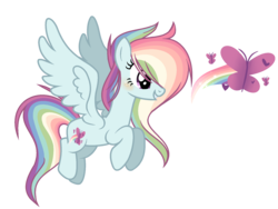 Size: 1824x1372 | Tagged: safe, artist:6-fingers-lover, artist:6figersloverever, oc, oc only, oc:sweet rainbow, pegasus, pony, cutie mark background, female, flying, magical lesbian spawn, mare, next generation, offspring, parent:fluttershy, parent:rainbow dash, parents:flutterdash, rainbow hair, simple background, solo, transparent background