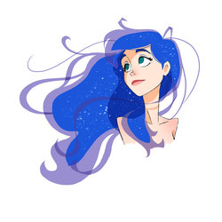 Size: 600x600 | Tagged: safe, artist:guywhodoesart, princess luna, human, g4, bare shoulder portrait, bare shoulders, bust, female, humanized, long hair, looking up, no catchlights, nudity, portrait, simple background, solo, white background