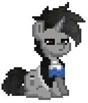 Size: 172x202 | Tagged: safe, artist:changelingtrash, artist:princessamity, oc, oc only, oc:standing ovation, pony, unicorn, pony town, accessory, clothes, cravat, cutie mark, male, pixel art, simple background, sitting, solo, transparent background