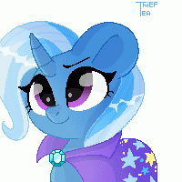 Size: 200x200 | Tagged: safe, artist:thieftea, trixie, pony, unicorn, g4, animated, blinking, cape, clothes, cute, female, mare, simple background, solo, trixie's cape, white background